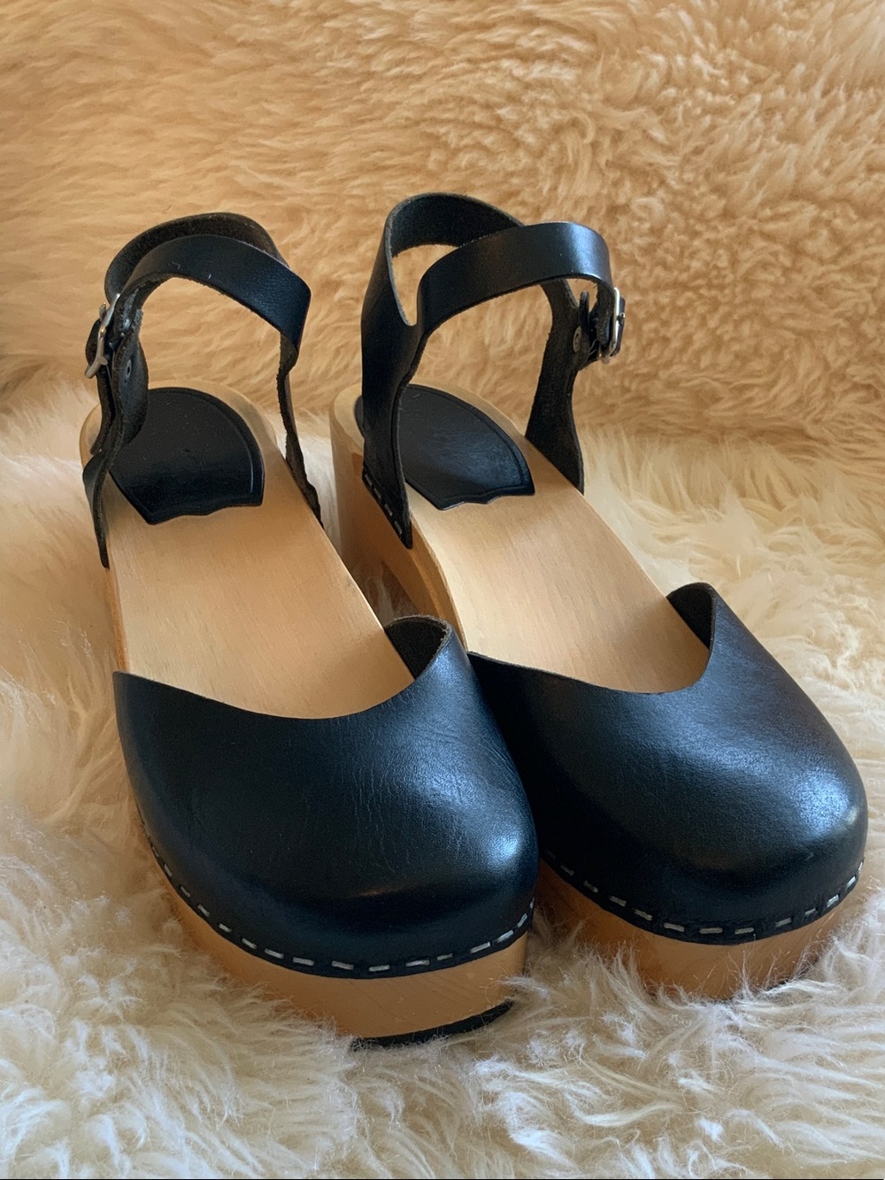 Swedish Hasbeens Covered High Clog Black Leather Size 39